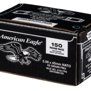 American Eagle 5.56x45mm NATO Ammo 55gr FMJ 150 Round Pack – XM193BK150