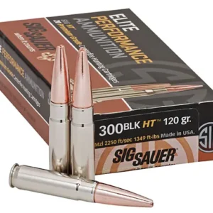 Sig Sauer Elite Performance Hunting HT Ammunition 300 AAC Blackout 120 Grain Solid Copper Lead-Free Expanding Box of 20