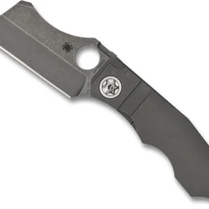 Spyderco Stovepipe Folding Knife 2.78" Cleaver CPM-20CV Stonewashed Blade Titanium Handle Gray