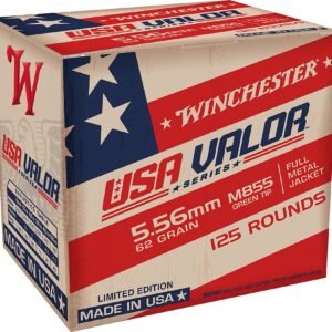 Winchester USA Valor 5.56x45mm 62 grain M855 FMJ Green Tip 125 Rounds – USA855125