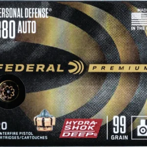 Federal Premium Personal Defense Micro Ammunition 380 ACP 99 Grain Hydra-Shok Deep Jacketed Hollow Point Box of 20