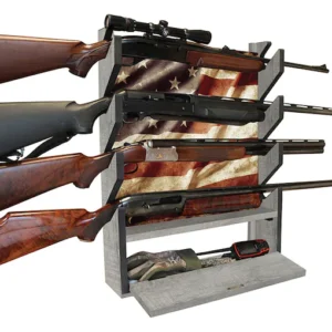 Rush Creek Creations Americana 4 Gun Rack with Storage Natural Barnwood