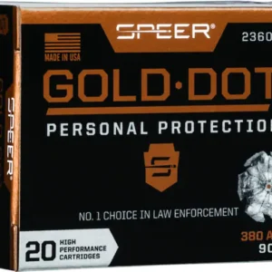 Speer Gold Dot Ammunition 380 ACP 90 Grain Jacketed Hollow Point Box of 20