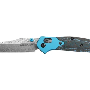 Benchmade Gold Class Mini Osborne Folding Knife 2.92" Reverse Tanto Damasteel Polished Blade Carbon Fiber Handle Black/Blue