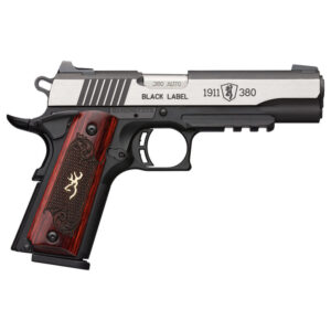 Browning Black Label Medallion Pro 1911-380 .380 ACP Semi-Auto Pistol 4.25" Barrel 8 Rounds Night Sights Wood Grips Picatinny Rail Silver/Black Finish