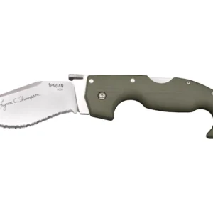 Cold Steel Limited Edition Lynn Thompson Signature Spartan Folding Knife 4.5" Fully Serrated Kukri CPM S35VN Stonewashed Blade G10 Handle OD Green
