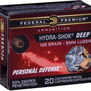 Federal Premium Personal Defense Ammunition 9mm Luger 135 Grain Hydra-Shok Deep Jacketed Hollow Point