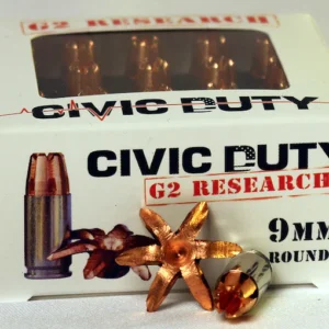 G2 Research Civic Duty Ammunition 9mm Luger 94 Grain Expanding Solid Copper Lead-Free Box of 20