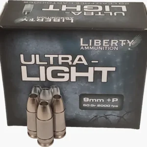 Liberty Ultra-Light Ammunition 9mm Luger +P 50 Grain Fragmenting Hollow Point Lead Free Box of 20