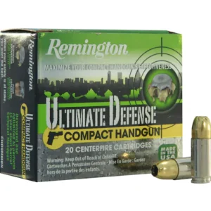 Remington Ultimate Defense Compact Handgun Ammunition 9mm Luger 124 Grain Brass Jacketed Hollow Point