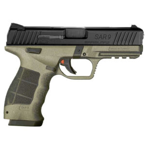 Sarsilmaz USA SAR 9 Semi Auto Pistol 9mm Luger 4.4" Barrel 17 Rounds Fixed Sights Striker Fired Accessory Rail Polymer Frame OD Green/Black Finish